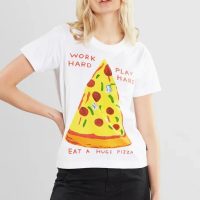 T-Shirt Mysen Work Hard Pizza Weiss