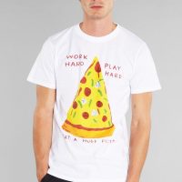 T-Shirt Stockholm Work Hard Pizza Weiss
