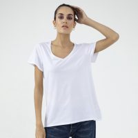 d’Els Rebecca Damen V-Neck Kurzarm T-Shirt aus Single Jersey Bio Baumwolle