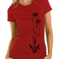 Picopoc Blumen T-Shirt in rot & schwarz  / Figurbetont