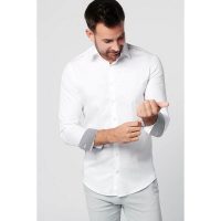 SKOT Fashion Nachhaltige Langarm Herren Hemd Shadow White