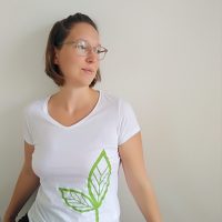 Biyoga T-Shirt V-Ausschnitt großes Blatt Biobaumwolle