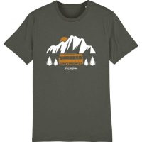 DüsselGreen Camper, Wohnwagen, Berge, Vanlife Tshirt aus Bio Baumwolle