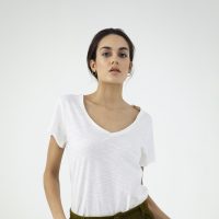 d’Els Rebecca Damen V-Neck Kurzarm T-Shirt aus Flame Bio Baumwolle