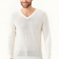 ORGANICATION Herren vegan Pullover mit V-Ausschnitt Off White
