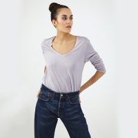 d’Els Esterella Damen V-Neck Langarm T-Shirt aus Single Jersey Bio Baumwolle