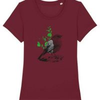 DüsselGreen Damen T-Shirt bedruckt aus Bio Baumwolle | Vogel mit Blättern