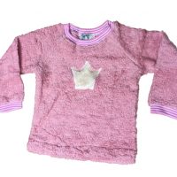 PAT & PATTY Pullover, Plüsch , Farbe rosa mit weisser „Krone“ Applikation , 100 % Baumwolle (kbA)