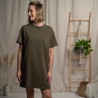Vresh Clothing Eliv – T-Shirt Kleid aus Biobaumwolle, Olive