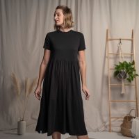 Vresh Clothing Vleurelle – Midi Kleid aus Tencel-Mix, Schwarz
