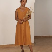 Matona Ärmelloses Kleid für Frauen aus Leinen / Gathered Dress