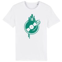 Spangeltangel T-Shirt „Weltscheibe“, Herren, bedruckt, Siebdruck, Schallplatte und Erdkugel