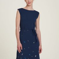 TRANQUILLO Tailliertes Jersey-Kleid mit Bindegürtel und floralem Print (S23E12)