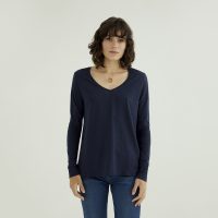 d’Els Esterella Damen V-Neck Langarm T-Shirt aus Flame Bio Baumwolle