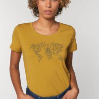 Kultgut Flauschige reine Biobaumwolle T-Shirt tailliert / Worldmap