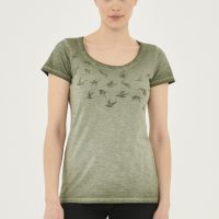 ORGANICATION Garment Dyed T-Shirt aus Bio-Baumwolle mit Vögel-Print