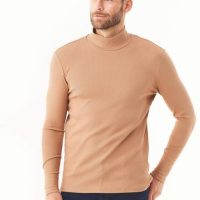 ORGANICATION Geripptes Langarmshirt aus Bio-Baumwolle mit Rollkragen