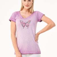 ORGANICATION Cold Pigment Dyed T-Shirt T-Shirt aus Bio-Baumwolle mit Schmetterling-Print