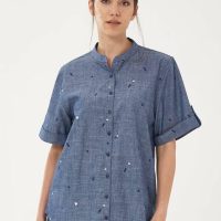 ORGANICATION Bluse aus Bio-Baumwolle mit Stehkragen