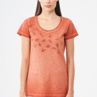 ORGANICATION Garment Dyed T-Shirt aus Bio-Baumwolle mit Vögel-Print