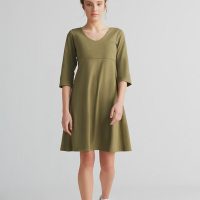 Leela Cotton Damen 3/4 Arm V-Neck Kleid Bio-Baumwolle Jersey Sommerkleid 1737