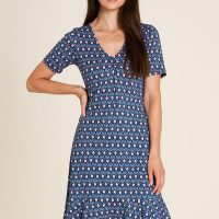 TRANQUILLO A-Linie Kleid mit V-Ausschnitt und fröhlichen Prints (S23E04)