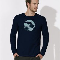 Picopoc Sonnenuntergang mit Delfin Langarm T-Shirt für Männer in navy blau
