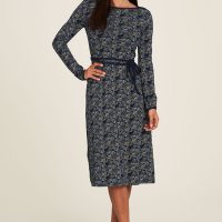TRANQUILLO Elegantes Midi Jersey Kleid mit Bindegürtel aus GOTS-Bio-Baumwolle (W22E09)
