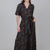 Brava Fabrics Maxi Kleid – Flames Long Dress Black – aus Ecovero