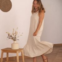 Matona Langes Kleid mit Rüschen für Frauen aus Leinen / Frill Dress