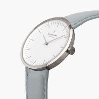 Infinity – Weißes Ziffernblatt – Silber | 32mm Armband Veganes Leder Raues Grau