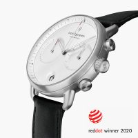 Pioneer – Weißes Ziffernblatt – Silber | 42mm Armband Veganes Leder Schwarz