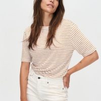 Kuyichi Damen vegan T-Shirt Olivia Gestreift Weiß & Inka Wüste Orange