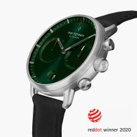Pioneer – Green Sunray Ziffernblatt – Silber | 42mm Armband Veganes Leder Schwarz