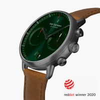 Pioneer – Green Sunray Ziffernblatt – Anthrazit | 42mm Armband Veganes Leder Braun