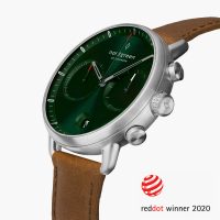 Pioneer – Green Sunray Ziffernblatt – Silber | 42mm Armband Veganes Leder Braun