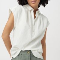 hessnatur Damen Ärmellose Bluse aus Bio-Baumwolle mit Leinen – weiß –