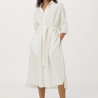 hessnatur Damen Hemdblusen-Kleid aus Bio-Baumwolle mit Leinen – weiß – Größe XS