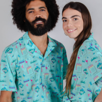 Brava Fabrics Herren vegan Bluse Miami Vice For Life Blau