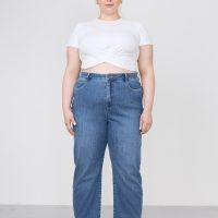 Dawn Damen vegan Stardust O-Shape Jeans Mittelblau
