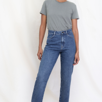 Dawn Damen vegan Jeans Wide Straight Non-Stretch Minimal Medium Blue