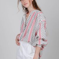 Brava Fabrics Damen vegan Bluse Polka Dot Boho Schwarz & Rot