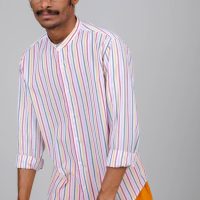 Brava Fabrics Herren vegan Hemd Regular Mao Weiß & Regenbogen
