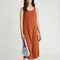 Infinitdenim Damen vegan Kleid Langes Rundstrickkleid Terracotta
