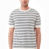 ORGANICATION Herren vegan T-Shirt Mit Streifen Feinstrick Off White & Navy Blue