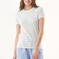 ORGANICATION Damen vegan T-Shirt Mit Streifen Feinstrick Blauer Dunst & Off White