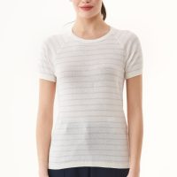 ORGANICATION Damen vegan T-Shirt Mit Streifen Feinstrick Zartrosa & Off White