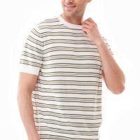 ORGANICATION Herren vegan T-Shirt With Stripes Feinstrick Deep Taupe & Off White