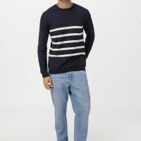 hessnatur Herren Streifen-Pullover aus Leinen mit Bio-Baumwolle – blau –