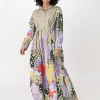 hessnatur Damen WUNDERKIND X HESSNATUR Hemdblusenkleid in Maxi-Länge mit Print aus Bio-Baumwolle – beige –